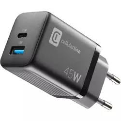 Cellularline USB Charger Multipower Micro 45W GaN 2 Ports PD Schwarz