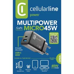 Cellularline USB Charger Multipower Micro 45W GaN 2 Ports PD Schwarz